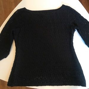 Black Lace Quarter-Sleeve Banana Republic Top